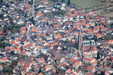 District Rheinsheim in Philippsburg in the state Baden-Wuerttemberg, Germany from the plane
