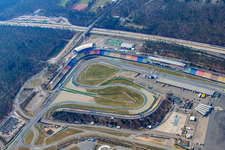 Oblique view of Hockenheimring Baden-Württemberg Motodrom in Hockenheim in the state Baden-Wuerttemberg, Germany