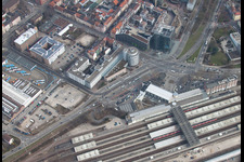 Aerial view of Main station Heidelberg in the district Weststadt in Heidelberg in the state Baden-Wuerttemberg, Germany