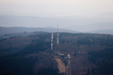 Oblique view of Transmission towers in the district Königstuhl in Heidelberg in the state Baden-Wuerttemberg, Germany