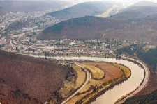 Aerial view of Neckar bend in Neckargemünd in the state Baden-Wuerttemberg, Germany