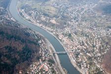 District Ziegelhausen in Heidelberg in the state Baden-Wuerttemberg, Germany from above