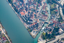 Aerial view of Mouth of the Elsenz into the Neckar in Neckargemünd in the state Baden-Wuerttemberg, Germany
