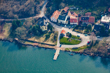 Aerial view of Neckarhäuserhof, ferry across the Neckar to Neckarhausen in the district Mückenloch in Neckargemünd in the state Baden-Wuerttemberg, Germany