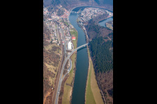 Aerial photograpy of In the Neckar loop in the district Ersheim in Hirschhorn in the state Hesse, Germany