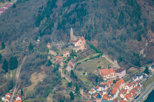 Aerial view of Castle Hirschhorn in Hirschhorn in the state Hesse, Germany