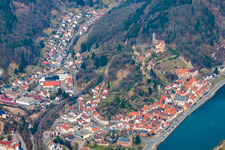 Aerial photograpy of Castle Hirschhorn in Hirschhorn in the state Hesse, Germany
