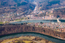 Oblique view of In the Neckar loop in the district Ersheim in Hirschhorn in the state Hesse, Germany