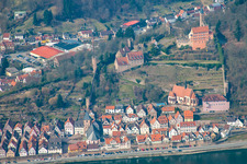 Castle Hirschhorn in Hirschhorn in the state Hesse, Germany from above