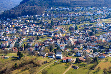 Aerial view of Schwanheimer Street in the district Neckarwimmersbach in Eberbach in the state Baden-Wuerttemberg, Germany