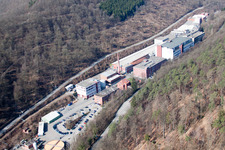 Aerial view of Building and production halls on the premises of Gelita AG in Eberbach in the state Baden-Wurttemberg
