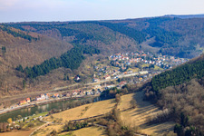 Village on the Neckar from the west in Zwingenberg in the state Baden-Wuerttemberg, Germany