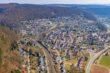View of the town from the northwest in Neckargerach in the state Baden-Wuerttemberg, Germany