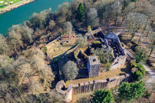 Aerial photograpy of Minneburg Castle Ruins in the district Neckarkatzenbach in Neunkirchen in the state Baden-Wuerttemberg, Germany