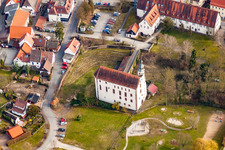 Aerial view of Churches building the chapel Tempelhaus Neckarelz in the district Neckarelz in Mosbach in the state Baden-Wurttemberg