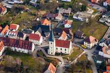 Aerial photograpy of Churches building the chapel Tempelhaus Neckarelz in the district Neckarelz in Mosbach in the state Baden-Wurttemberg