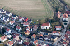 Aerial view of Church building in the village of in the district Obergimpern in Bad Rappenau in the state Baden-Wurttemberg, Germany