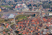 View of the old town and Weiherpark from the north in Eppingen in the state Baden-Wuerttemberg, Germany