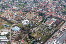 Aerial photograpy of School building of the Leopold-Feigenbutz-Realschule in Oberderdingen in the state Baden-Wurttemberg, Germany