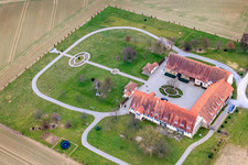 Aerial view of Schwarzerdhof Estate in the district Gölshausen in Bretten in the state Baden-Wuerttemberg, Germany