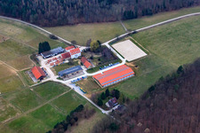 Aerial view of Erdbeerhof Stud Farm and Estate in Gondelsheim in the state Baden-Wuerttemberg, Germany