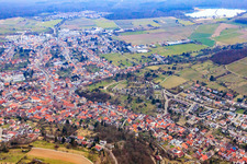 Aerial view of City view from the east in Weingarten in the state Baden-Wuerttemberg, Germany