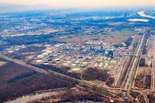 Aerial view of MIRO refinery on the Rhine in the district Knielingen in Karlsruhe in the state Baden-Wuerttemberg, Germany