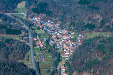 Aerial view of From the east in Münchweiler am Klingbach in the state Rhineland-Palatinate, Germany