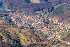 Aerial view of Village in the Palatinate Forest in Silz in the state Rhineland-Palatinate, Germany