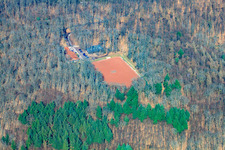 Aerial view of SV Erlenbrunn football field in the district Erlenbrunn in Pirmasens in the state Rhineland-Palatinate, Germany