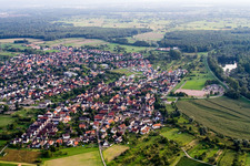 Aerial photograpy of From the north in the district Illingen in Elchesheim-Illingen in the state Baden-Wuerttemberg, Germany
