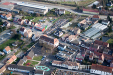 Pfaffenhoffen in the state Bas-Rhin, France seen from a drone