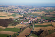 Merkwiller-Pechelbronn in the state Bas-Rhin, France seen from above