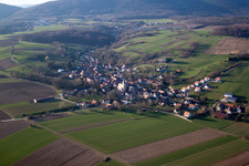 Village - view on the edge of agricultural fields and farmland in Drachenbronn-Birlenbach in Grand Est, France