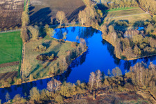 Oblique view of Leisure lake "Swan Pond" in Steinfeld in the state Rhineland-Palatinate, Germany