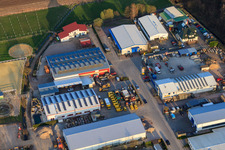 Aerial view of Industrial area Am Gäxwald with transparent packaging Weber GmbH, Terberg HS GmbH in Herxheim bei Landau in the state Rhineland-Palatinate, Germany