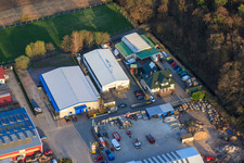 Am Gäxwald industrial area with Feinwerk Precision and Measuring Technology GmbH & Co. KG, Outfit car preparation and Patrik Fichtenkamm master car repair shop in Herxheim bei Landau in the state Rhineland-Palatinate, Germany