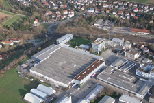 Aerial view of GEZE Reinhold-Vöster-Straße in Leonberg in the state Baden-Wuerttemberg, Germany