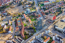 High-rise building of the Sparda-Bank Baden-Württemberg branch Leonberg Römerstraße x Leonberger Straße in Leonberg in the state Baden-Wuerttemberg, Germany