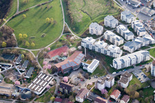 Aerial view of Ostertag Secondary School, Tiroler Straße in the district Eltingen in Leonberg in the state Baden-Wuerttemberg, Germany