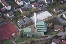 Aerial view of Church of Reconciliation in the district Ramtel in Leonberg in the state Baden-Wuerttemberg, Germany