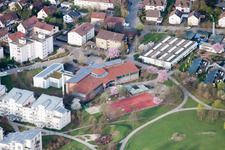 Ostertag Secondary School, Tiroler Straße in the district Eltingen in Leonberg in the state Baden-Wuerttemberg, Germany from the plane