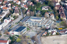 Johannes Kepler High School, Lindenstr in Leonberg in the state Baden-Wuerttemberg, Germany from a drone