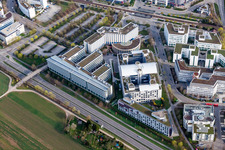 Aerial photograpy of Industrial estate and company settlement with Holiday Inn Stuttgart and VPV Versicherungen in Stuttgart in the state Baden-Wurttemberg, Germany