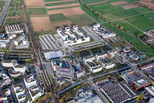 Aerial photograpy of Administration building of the company of Siemens AG in Weilimdorf in the state Baden-Wurttemberg, Germany