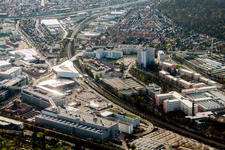 Industrial monument of the technical plants and production halls and the Porsche Museum in Zuffenhausen in the state Baden-Wurttemberg, Germany