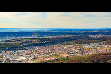 Panorama city view from the north in the district Zuffenhausen in Stuttgart in the state Baden-Wuerttemberg, Germany