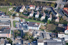 Aerial view of Langro Chemie, Porschestrasse 12 in the district Zuffenhausen in Stuttgart in the state Baden-Wuerttemberg, Germany
