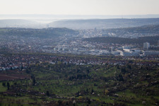 From the north in the district Zuffenhausen in Stuttgart in the state Baden-Wuerttemberg, Germany