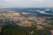 Bird's eye view of Drusenheim in the state Bas-Rhin, France